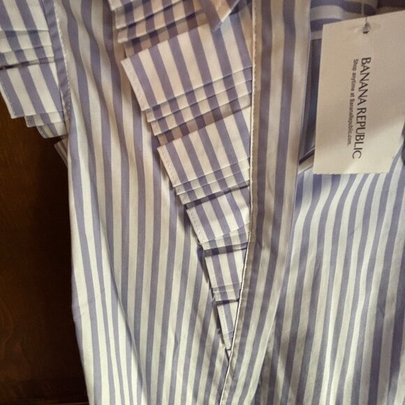 Banana Republic Periwinkle Stripe Ruffle Neck Poplin Sleeveless Blouse Size 4 - Picture 8 of 11